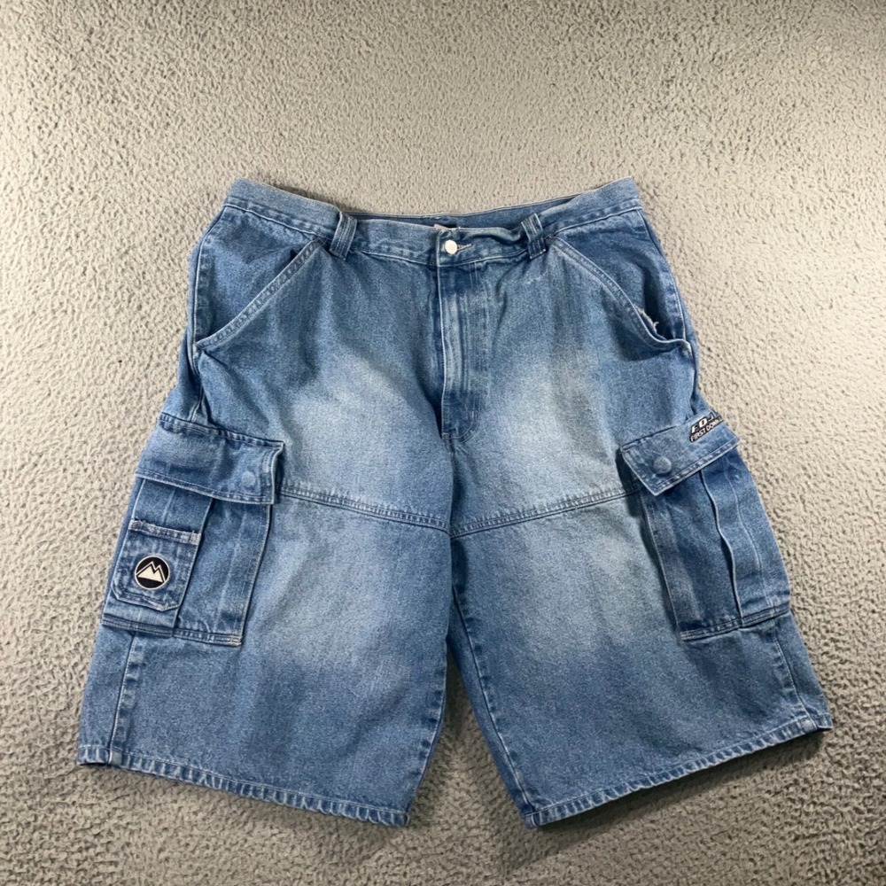 Vtg 90s First Down Baggy Denim Cargo Shorts Jorts 38 Street Skater Broken Zipper
